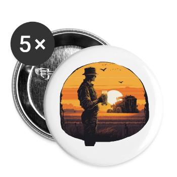 Agriculteur buvant de la bière dans le champ au coucher du soleil - Lot de 5 petits badges (25 mm) - blanc - Devant