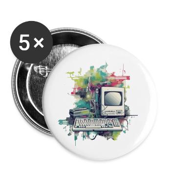 Ordinateur vintage - Lot de 5 petits badges (25 mm) - blanc - Devant