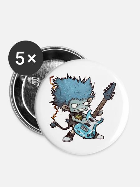 Crazy Guitar Boy - Buttons klein 25 mm (5er Pack) - Weiß