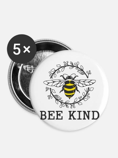 bee kind biene - Buttons klein 25 mm (5er Pack) - Weiß