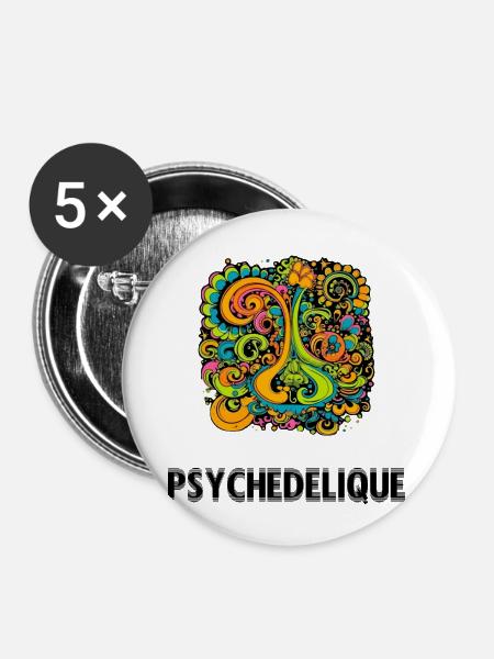 Psychedelisch - Buttons klein 25 mm (5er Pack) - Weiß