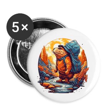 Maulwurfsratte wandert zum Ziel - Buttons klein 25 mm (5er Pack) - Weiß - Vorne
