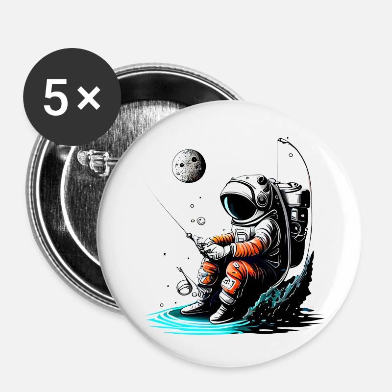 Astronaut angelt - Buttons klein 25 mm (5er Pack) - Weiß