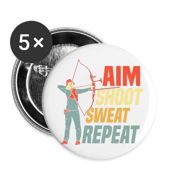 Aim Shoot Sweat Repeat Bow & Arrows Target Archery - Buttons klein 25 mm (5er Pack) - Weiß - Vorne