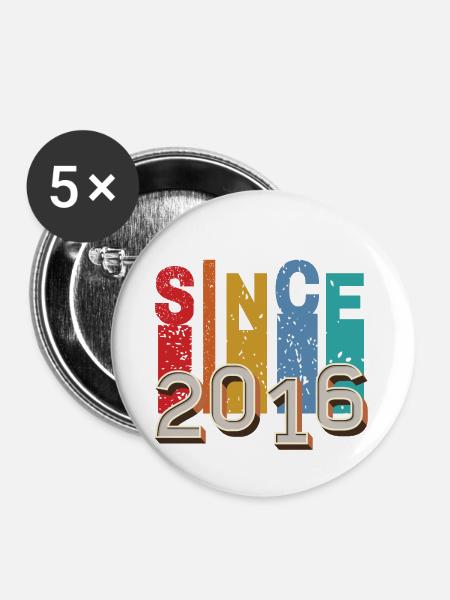 Seit 2016 retro - Buttons klein 25 mm (5er Pack) - Weiß