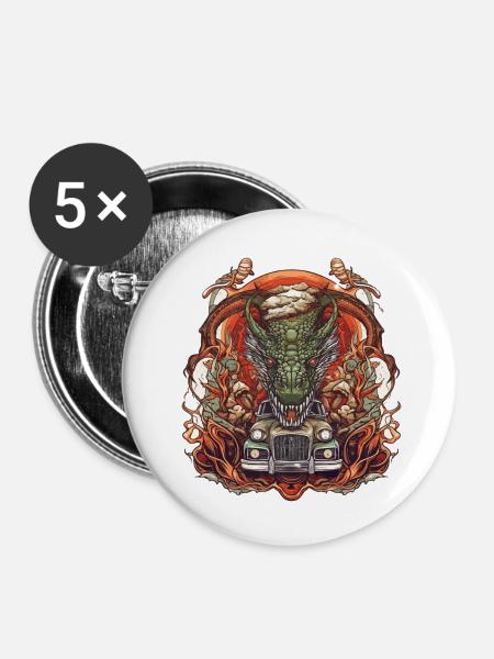 Drachen Auto - Buttons klein 25 mm (5er Pack) - Weiß