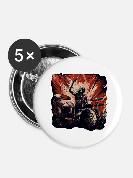 Drummer crazy - Buttons klein 25 mm (5er Pack) - Weiß