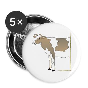 Cow - Kuh halb in Rahmen - Buttons klein 25 mm (5er Pack) - Weiß - Vorne