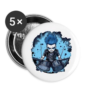 Drummer Boy blue Drums Schlagzeug - Buttons klein 25 mm (5er Pack) - Weiß - Vorne