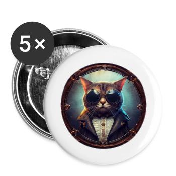 Cat Pilot Steampunk - Buttons small 1''/25 mm (5-pack) - white - Front