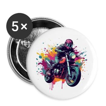 Moto avec tâche de couleur. - Lot de 5 petits badges (25 mm) - blanc - Devant