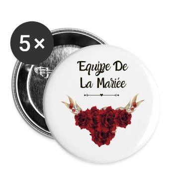 Équipe de la mariée floral - Lot de 5 petits badges (25 mm) - blanc - Devant