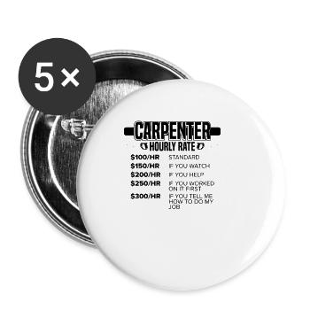 Drôle de charpentier cadeau charpentier tarif horaire - Lot de 5 petits badges (25 mm) - blanc - Devant