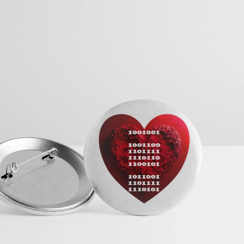 Déclaration d’amour cryptée en code binaire Lot de 5 petits badges (25 mm)