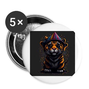 Katze mit Geburtstagshut - Buttons klein 25 mm (5er Pack) - Weiß - Vorne