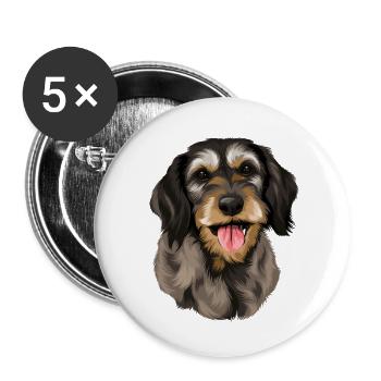 Teckel à poil grossier - Lot de 5 petits badges (25 mm) - blanc - Devant