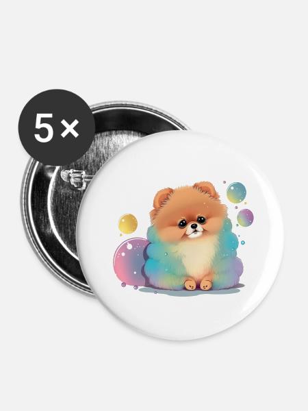 Pomeranian Zwergspitz - Buttons klein 25 mm (5er Pack) - Weiß
