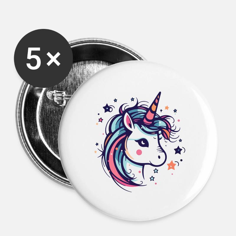 Einhorn - Buttons klein 25 mm (5er Pack) - Weiß