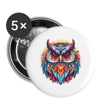 Owl in a circle, colorful, with feathers, geometric - Buttons small 1''/25 mm (5-pack) - white - Front
