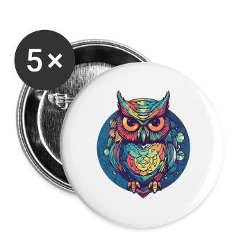 Owl as a knight in a circle, colorful, boho, comic - Buttons small 1''/25 mm (5-pack) - white - Front