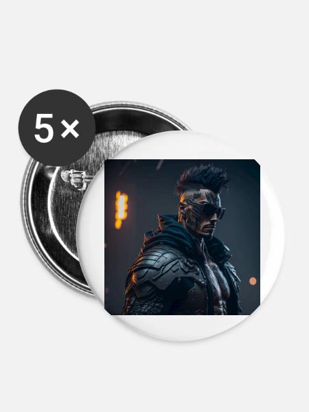 Future Cyberpunkt Warrior - Buttons klein 25 mm (5er Pack) - Weiß