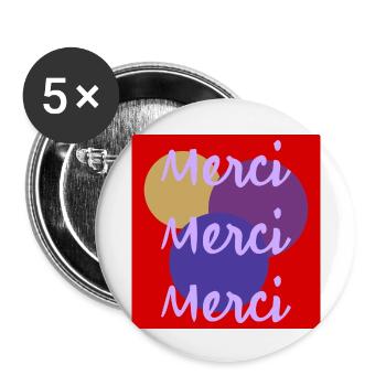 MERCI. THANKS. THANK YOU. ANNIVERSAIRE. NAISSANCE. - Lot de 5 petits badges (25 mm) - blanc - Devant