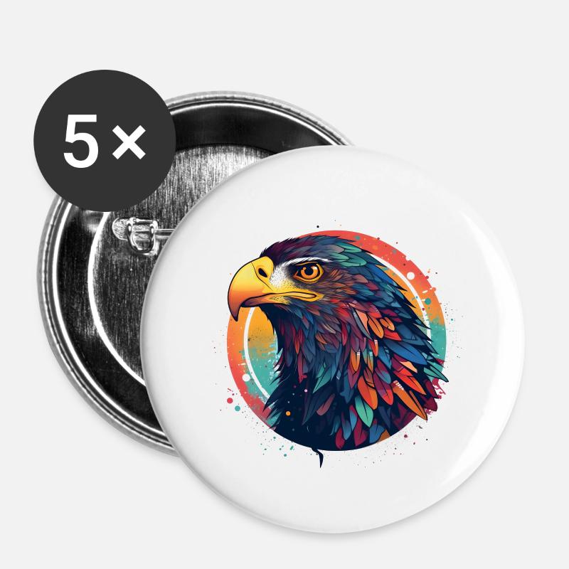 Adler bunt im Kreis, Polygon - Buttons klein 25 mm (5er Pack) - Weiß