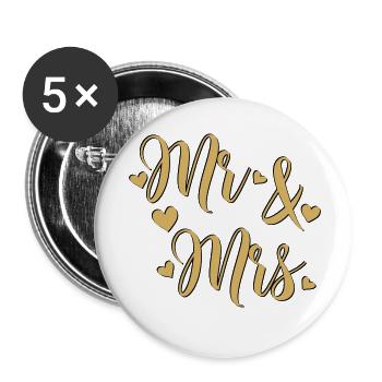 Mr and Mrs Gold on Black - Buttons small 1''/25 mm (5-pack) - white - Front