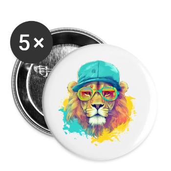Izi le lion cool - Lot de 5 petits badges (25 mm) - blanc - Devant
