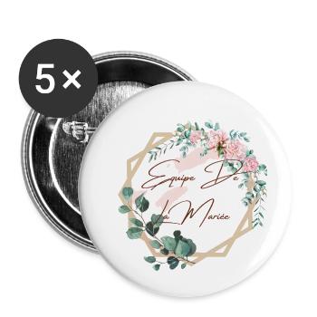 Équipe de la mariée floral - Lot de 5 petits badges (25 mm) - blanc - Devant