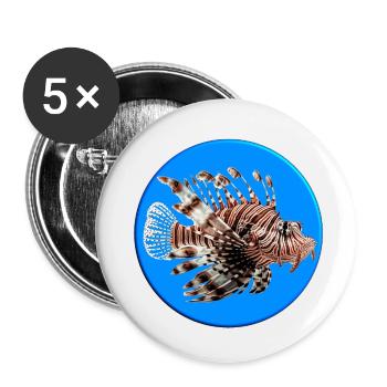 Le poisson-lion se nourrit de petits poissons - Lot de 5 petits badges (25 mm) - blanc - Devant