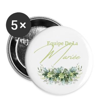 Équipe de la mariée floral - Lot de 5 petits badges (25 mm) - blanc - Devant