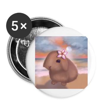 Lapin à la plage - Lot de 5 petits badges (25 mm) - blanc - Devant