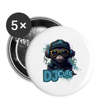 DJ cute - monkey in headphones - Buttons small 1''/25 mm (5-pack) - white - Front