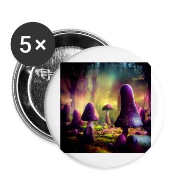 Forêt de champignons - Lot de 5 petits badges (25 mm) - blanc - Devant