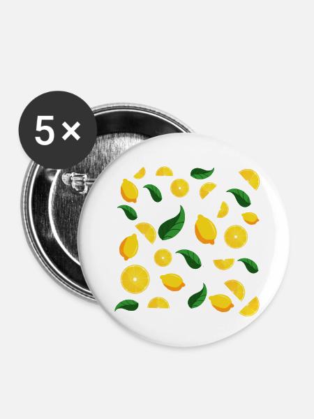 Lemons and Leaves Pattern - Buttons small 1''/25 mm (5-pack) - white