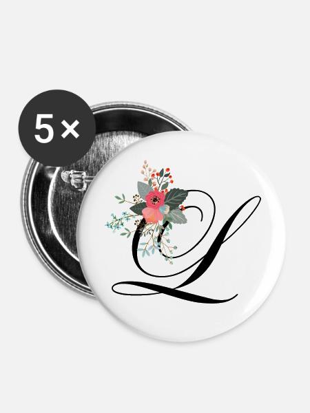 Buchstabe l blumig - Buttons klein 25 mm (5er Pack) - Weiß