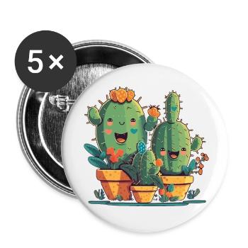 Glückliche Kakteen - Buttons klein 25 mm (5er Pack) - Weiß - Vorne
