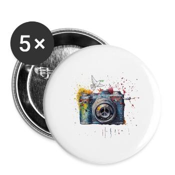 Paint Splash Photo Camera Peace Symbol Press - Lot de 5 petits badges (25 mm) - blanc - Devant