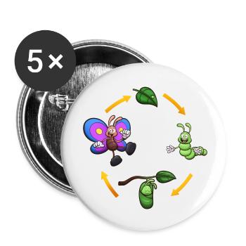 Cartoon Butterfly Life Cycle - Buttons small 1''/25 mm (5-pack) - white - Front