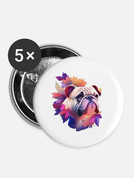 Bulldogge - Buttons klein 25 mm (5er Pack) - Weiß