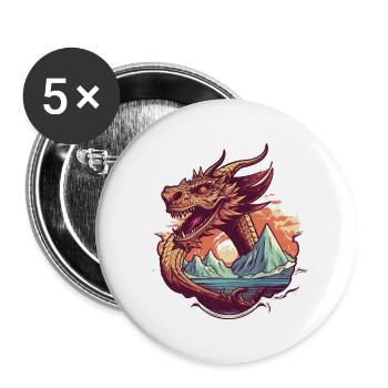 Legendary dragon dream with mountain panorama - Buttons small 1''/25 mm (5-pack) - white - Front