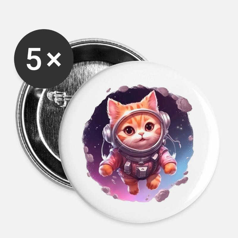 Astro'cat - Lot de 5 petits badges (25 mm) - blanc