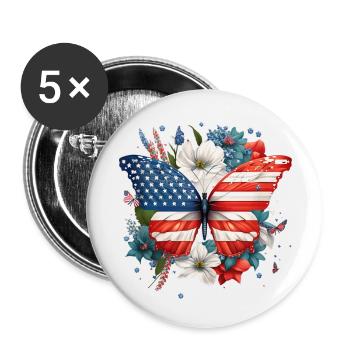 Floral Butterfly Patriotic American Flag 4th of Ju - Buttons small 1''/25 mm (5-pack) - white - Front