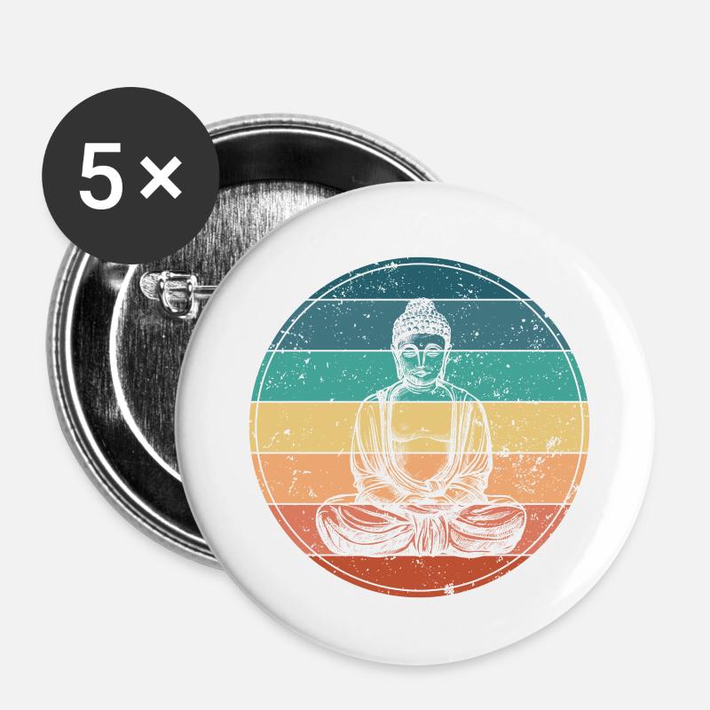 Buddha in der Regenbogen-Meditation - Buttons klein 25 mm (5er Pack) - Weiß