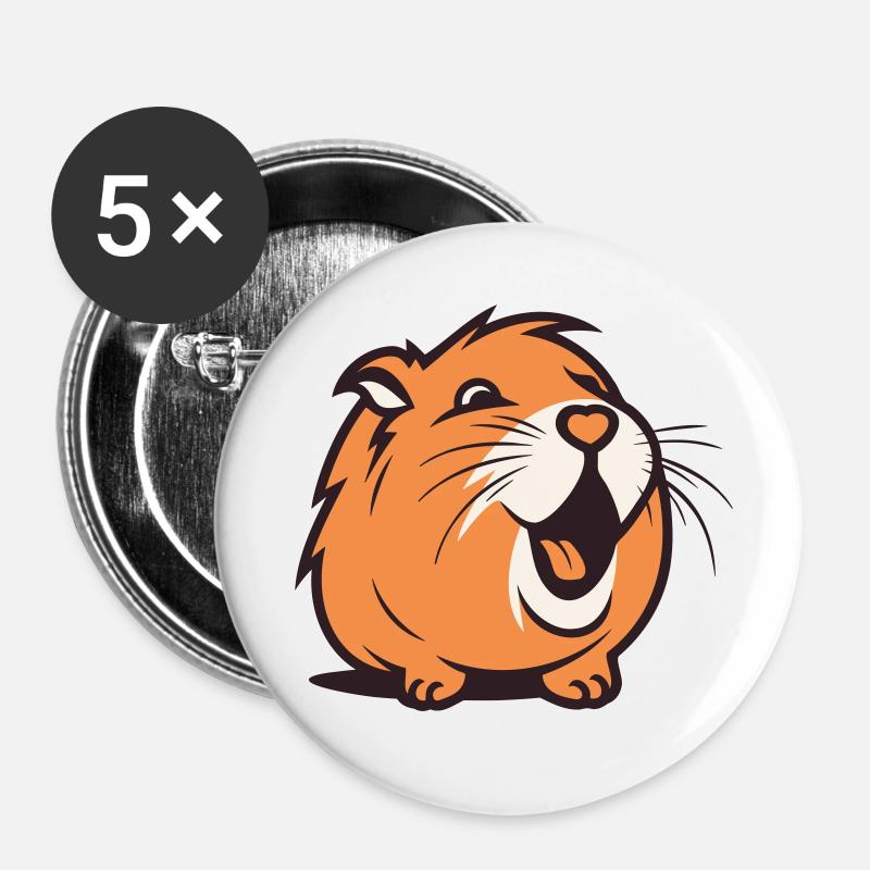 Cheerful Capybara / Guinea Pig / Hamster – Heart - Buttons small 1''/25 mm (5-pack) - white