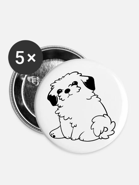 Hund Dog - Buttons klein 25 mm (5er Pack) - Weiß