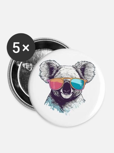Timy, der bebrillte Koala - Buttons klein 25 mm (5er Pack) - Weiß