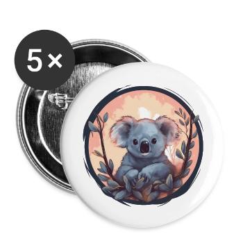 Koala mignon - Lot de 5 petits badges (25 mm) - blanc - Devant