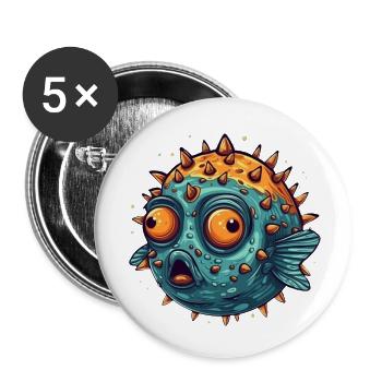 Drôle de poisson-globe avec des épines qui plissent les yeux - Lot de 5 petits badges (25 mm) - blanc - Devant